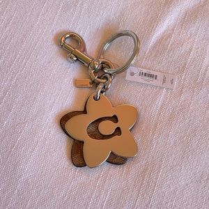 Coach NWT Leather and Metal Flower Keychain